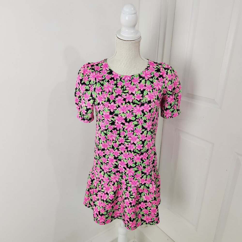 Lilly Pulitzer Dress Girls XL Pink Onyx Little Lilly Chrishell Ruffle Puff Sleev
